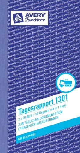 AVERY Zweckform 1301 Tagesrapport (105x200 mm, mit 2 Blatt Blaupapier, von Rechtsexperten geprüft, für Deutschland und Österreich zur täglichen Dokumentation der Arbeitsleistung, 2x50 Blatt) weiß/gelb