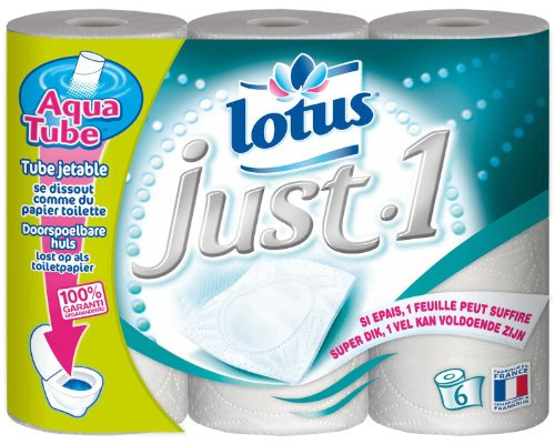 Lotus Just 1 Aquatube toalettpapper med spolslang, 2-pack (2 x 6 stycken)