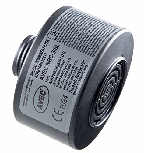 AVEC ABC Hochleistungsfilter für Vollmaske NBC-3/SL A2B2E2K2HgSXP3 R D | Zivilschutzfilter, Sonderzulassung gegen Phosgen und Chlorpikrin (Grünkreuz), CBRN NBC, Schwarz / Grau