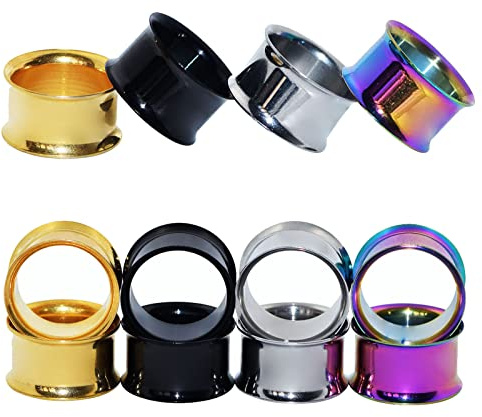 Qmcandy 4 Pairs Stainless Steel Double Twin Flare Flesh Tunnel Ear Plug Gauges 6g