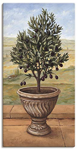 ARTLAND Wanddeko Leinwand Bilder Wandbild 30x60 cm Toskana Oliven Baum Italien Landschaft Mediterran Botanik Terracotta T4NK
