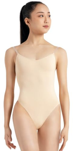 Capezio Camisole Leotard with Clear Transition Straps, Nude, Large