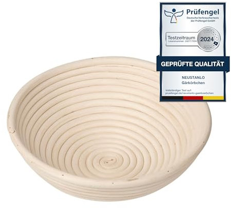 Neustanlo - Gärkörbchen rund 25 cm für 1 kg bis 1,5 kg Brot - Gärkorb zum Brot backen - für perfekt geformtes, handgemachtes Brot - naturbelassener Gärkorb zum Brotbacken