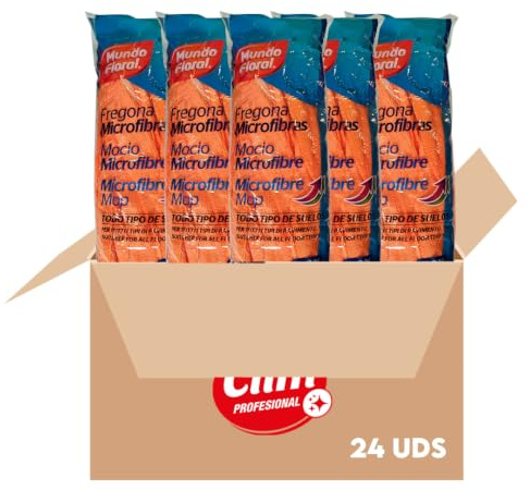 Clim Profesional Caja de 24 recambios de fregona de Tiras 100% Microfibra para la Limpieza de Todo Tipo de Suelos. Ultra Absorbente y de Alta Durabilidad