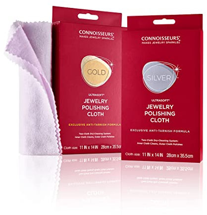 Connoisseurs Paños para Pulir y Limpiar Joyeria - Dos Paños para Limpeza Joyas,Oro y Plata - Fórmula Seca y Antiempañante - Violeta