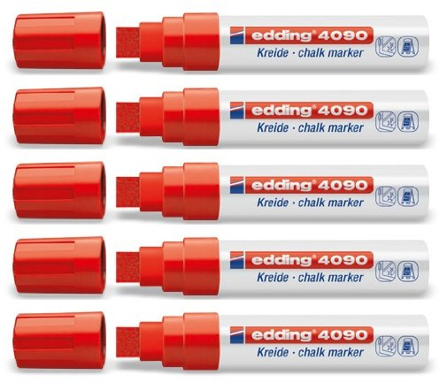 edding 5er Sparpack Fenster/Kreidemarker 4090 diverse Faben zur Auswahl (Neon Sortierung) (5er Set, rot)