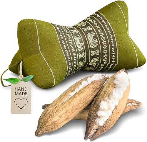 livasia Coussin appuie-Nuque - Ø 15x32cm - Coussin cale-Nuque Forme d’os, Traversin de Sofa, Support de Lecture kapok, Jardin Balcon, Oreiller de Voyage Fait Main (Vert/Éléphants)