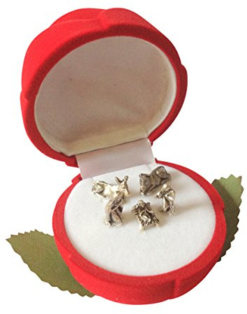 Pocket crib nativity scene in a red velvet rose gift box xmas gift