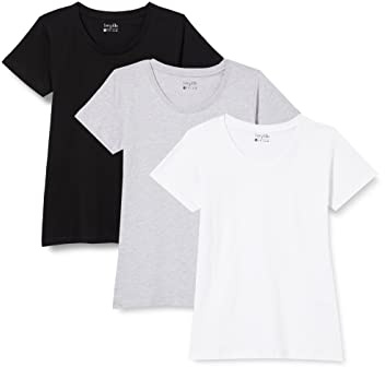 Berydale T-shirt avec col rond, Femmes, Noir/Blanc/Gris (lot de 3), XS