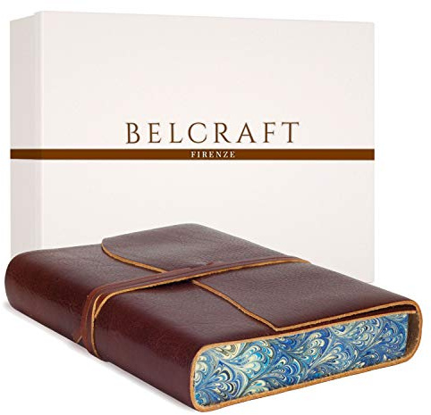BELCRAFT Venezia Romantica A5 mittelgroßes Notizbuch aus Leder, Handgearbeitet in klassischem Italienischem Stil, Geschenkschachtel inklusive, Tagebuch, Lederbuch A5 (15x21 cm) Dunkelbraun
