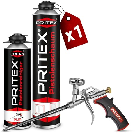 PRITEX Bauschaum Set, 1x 750ml Pistolenschaum, 1x Reiniger, Schaumpistole
