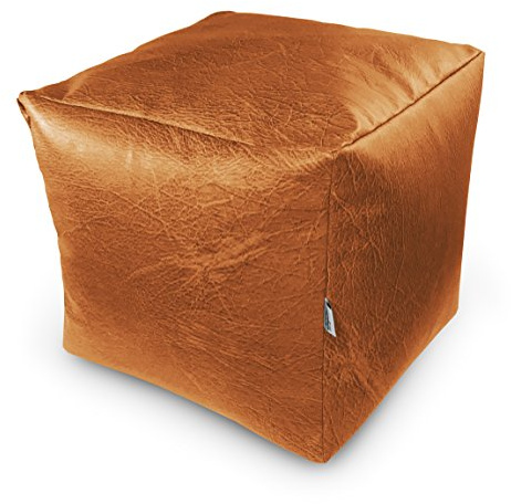 Natalia Spzoo Sitzwürfel aus Kunstleder 33×33×33 cm – Leichter Sitzhocker/Fußhocker, Sitzwürfel für Kinder & Erwachsene, wasserabweisend, mit Reißverschluss, Füllung Styroporkügelchen (Gelb(dunkel))