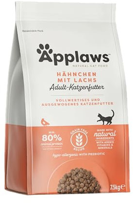 Applaws Katzentrockenfutter Adult, Huhn mit extra Lachs, getreidefrei und komplett 7,5 kg (1 Packung)