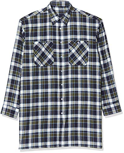 Flanellskjorta vävd flanell extra längd 105 cm rygglängd, marinblå/grön/vit, L