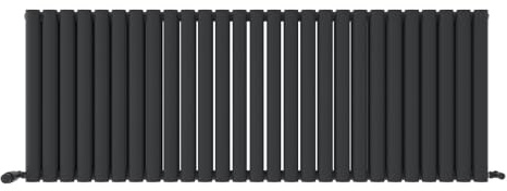 iBathUK Strata Wall-Mounted Horizontal Double Oval Panel Radiator, 27-Column Steel High Thermal Output Hydronic Central Heating, Designer Modern Radiator in Matt Anthracite, 600 × 1593mm