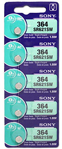 5 x Sony 364 SR621SW Silberoxid, 0% Quecksilber, Uhren-Batterien, 5 Stück
