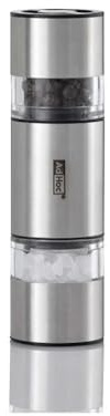AdHoc - MP12 Doppelmühle DUOMILL MINI, D: 3,2 cm, H: 11,5 cm | CeraCut® Mahlwerk, Ideal für Picknicks und Camping, korrosionsbeständig, Edelstahl/klares Acryl, Gewürzmühle Manuell, 11,5 cm