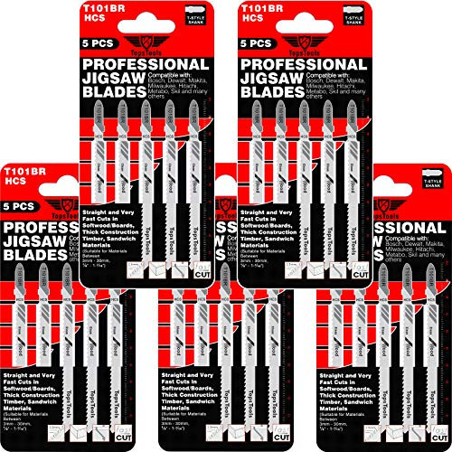 25 x TopsTools T101BR 100mm Jigsaw Blades Designed for Reverse Clean Cuts in Wood