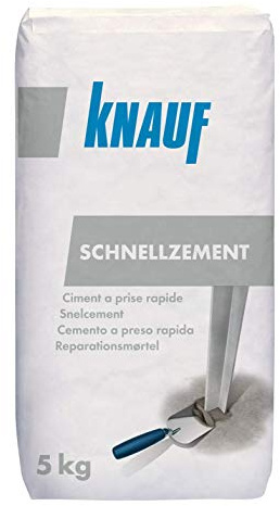 Knauf 4006379012299 Schnellzement, minutenschnell abhärtender Zementmörtel für Ausbesserungen, Befestigungen, mit hoher Früh- und Endfestigkeit, frost- und witterungsbeständig, Zementgrau, 5 kg