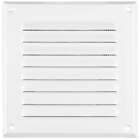 Ventilationsgaller metall vit 250 x 250 mm insektsnät avluftningsnät luftutlopp rutnät ventilation MTA 8B lamellnät väderskyddsnät