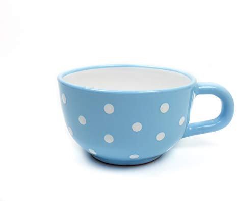Hongrie nikat Céramique Jumbo Tasse à thé bleu clair avec main bemalten Pois Blancs
