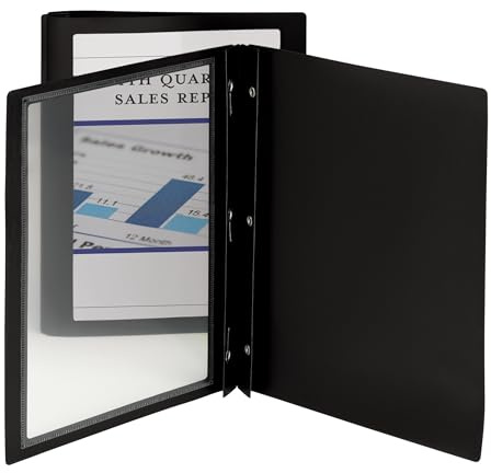 Smead Frame View Poly Report Cover, Letter Size, Black/Clear Front, Three Double Tang Side Fasteners, 5 Count (86020)