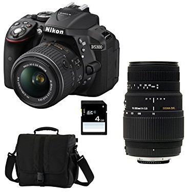 Nikon D5300 + AF-S DX NIKKOR 18-55mm + SIGMA AF 70-300mm - Appareil-photo Reflex Numérique 24,2 MP CMOS 6000 x 4000 pixels Noir - Wi-Fi - Full HD - 480 g - Noir