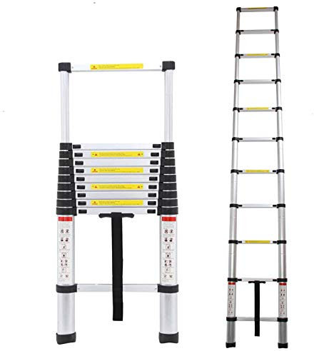 3.2M Aluminum Telescoping Telescopic Extension Ladder 150kg Capacity, 10.5ft Portable Lightweight Attic Loft Ladder Foldable with Non-Slip Rubber Feet, EN131 Certificate Multi-Purpose Ladders