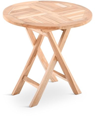 RABURG Gartentisch rund, 50 cm Durchmesser, Höhe 50 cm, Teakholz, klappbar | naturbelassenes Teakholz, feingeschliffen, robust, für Garten, Balkon und Terrasse