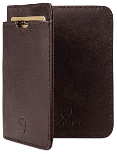 Vaultskin City Slim Leder Geldbörse Herren, Mini Portmonee, RFID (Braun) | Minimalistischer Geldbeutel und Wallet, 9 Karten, Euro-Scheine passen ungefaltet, Schutz vor unbefugtem Auslesen, Geschenkbox