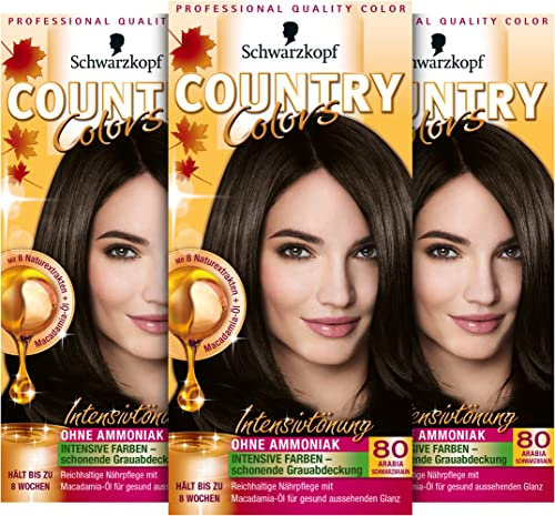 Country Colors Intensiv-Tönung 80 Arabia Schwarzbraun (3 x 123ml), Stufe 2, temporäre Haarfarbe für intensive Ergebnisse, Coloration hält bis zu 8 Wochen, ohne Ammoniak