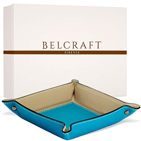 Luni Taschenleerer Leder, Handgearbeitet in klassischem italienischem Stil, Ordentlich Tablett, Aqua (19x19 cm)