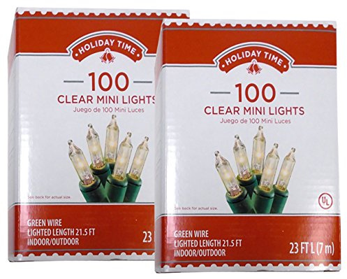 Holiday Time 100 Clear Mini Lights - Green Wire - Indoor/Outdoor (2 Pack)
