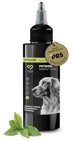 Peticare Anti-Parasiten Mittel für Hunde | gegen Milben, Flöhe, Pilze | lindert effektiv Juckreiz & unterstützt Regenerationsprozess | einzigartiges PRS® System für lange Wirkung – petDog Protect 2101