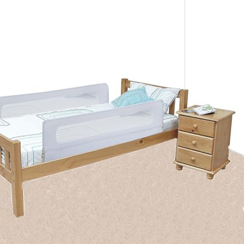 Safetots Extra Bred Dubbelsidigt Sänggaller Vit 140cm Bred x 50cm Hög, Spjälsängsskydd för Säkerhet, Säkert Barnsängssänggaller, Sänggaller för varje sida av sängen