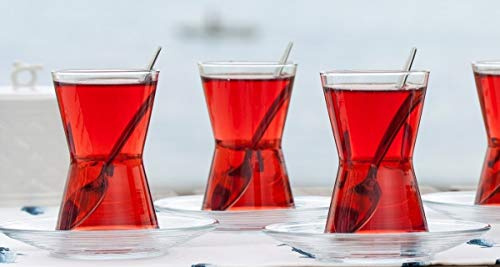 18-teilig LAV Orginal türkisches Tee Set Teeset 'DERIN'/ 6 Gläser in klassischer Formgebung (140 ml)/ 6 Untersetzer/ 6 Rührlöffel (Marke PROUD) 18/10 Stahl