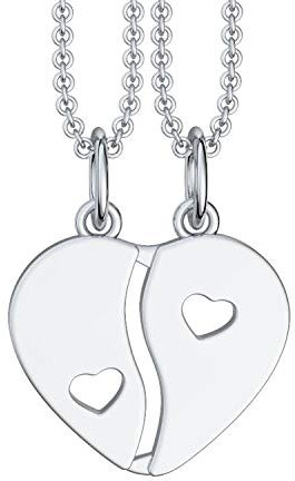 Liebesketten Freundschaftsketten Partnerketten Silber 925 Gravur Herzkette für Paare zwei Teile Love Kette teilbar Pärchen halb Hälfte trennbare zerbrochen zweiteilig doppelt zum Teilen FF77SS92545-3