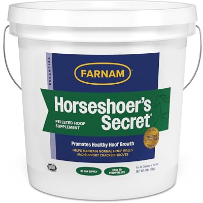 Farnam Horseshoer's Secret Pelleted Hoof & Biotin Supplements, Nutrient-Rich Formula with Amino & Fatty Acids, Omega-3 Minerals, Promotes Hoof Growth & Supports Cracked Hooves, 11 lb, 30-Day Supply