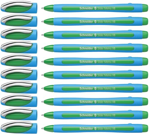 Schneider 150204 Slider Memo XB Kugelschreiber (mit Kappe, Strichstärke: XB) 10er Pack, grün