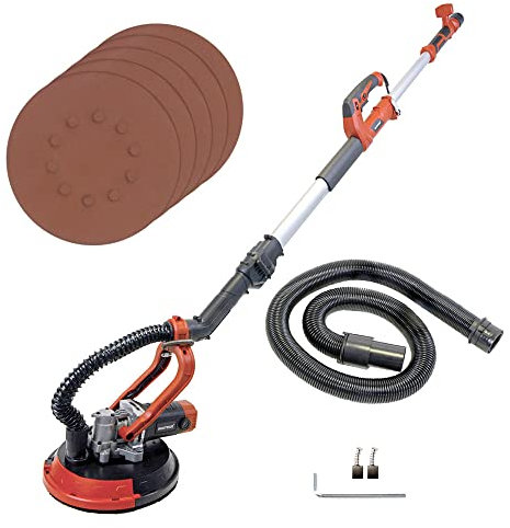 Matrix Profi Trockenbauschleifer DWS 710 800 Watt Wandschleifer Schleifgiraffe Deckenschleifer Langhalsschleifer | 225mm 4,3kg rot-schwarz Teleskopstiel ausziehbar bis 170cm inkl. Schleifpapier