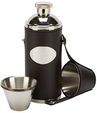 Farm Cottage Brands - 0.23l Cuir Noir Chasse Flasque avec 4 Tasses & Gratuit Entonnoir