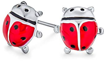 Petites Boucles d'Oreilles Coccinelle Rouge à Pois Noirs Mode Été Porte-Bonheur Jardin Insecte pour Femmes Adolescents Plaqué Argent