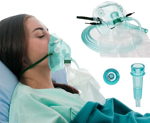 TIGA-MED Sauerstoffmaske Hohe Konzentration für Erwachsene | Non-Rebreathing Maske mit Reservoirbeutel | Mit Nasenclip, 210 cm Schlauch, genormter Anschluss | DEHP-frei | einzeln verpackt