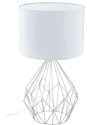 EGLO Tischlampe Pedregal 1, 1 flammige Tischleuchte Vintage, Industrial | Retro, Nachttischlampe Stahl und Textil in Weiß und Chrom, Lampe mit Schalter, E27 Fassung
