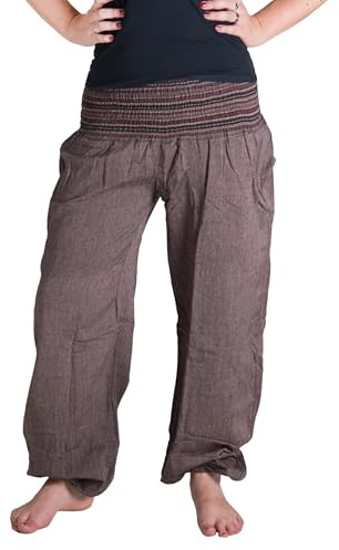 Vishes - Alternative Bekleidung - Sommer Chino Haremshose aus Baumwolle mit super elastischem Bund - handgewebt steinbraun