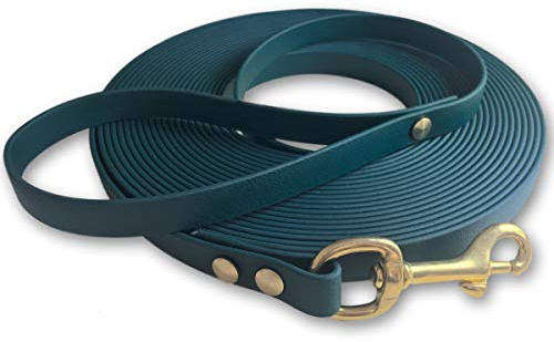 Schleppleine 9mm aus Beta BioThane® 20 Meter lang in Dunkelgrün mit Handschlaufe und Messingkarabiner