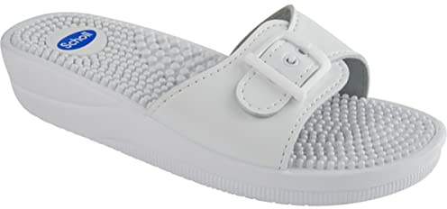 Scholl Dam ny massage sandal, Bianco, 36 EU