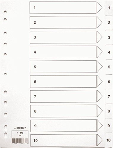 Zahlenregister aus Kunststoff 1-20 A4 WEIß 23X29,7 CM VE=1