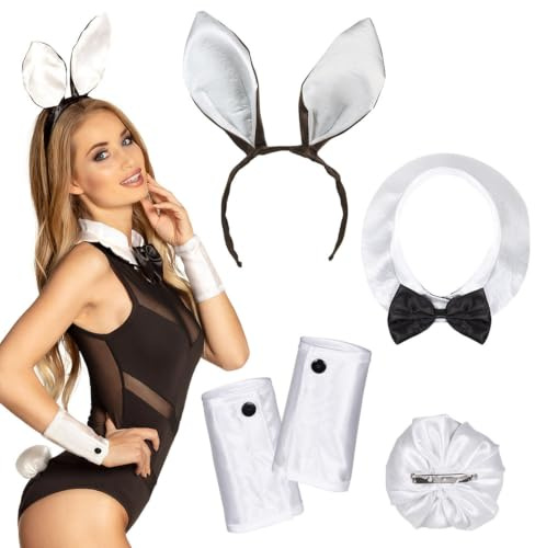Boland 52319 Costume Set Rabbit, Headband, Collar, Cuffs and Pom Pom, Bunny, Rabbit, Animal Costume, Carnival, Theme Party, Halloween