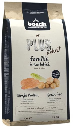bosch HPC PLUS Adult Forelle & Kartoffel | Hundetrockenfutter für ausgewachsene Hunde aller Rassen | Single Protein | grain-free | 1 x 1 kg